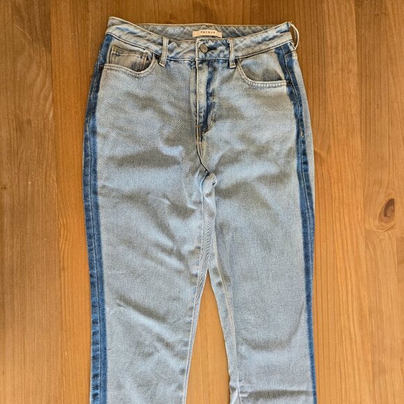 PACSUN Mom Jean Side Stripe Hi Rise Tapered Leg Frayed Hem Faded Denim Women 26 - Picture 5 of 6